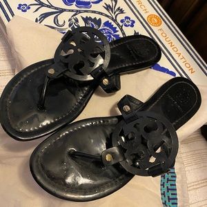 Tory Burch Miller sandals Size 9 Black Patent Leather